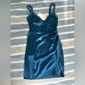Speechless Blue Pleated Wrap Cocktail Dress